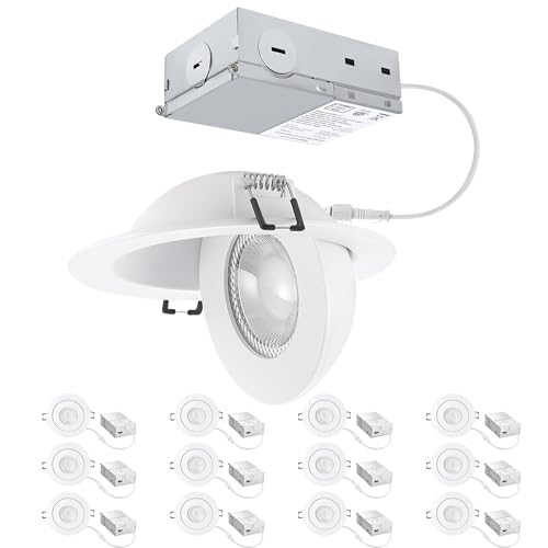 Image of POPANU 4 inch LED Gimbal Recessed Light, 9W 750lm Eyeball Sloped Ceiling Task Lighting, Soffit Wafer Indoor Directional Lighting, 90 Tilt and 360 Rotation Recessed Lighting 4 inch White 12Pack