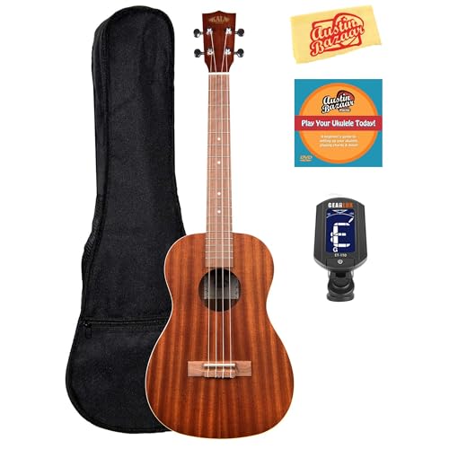 Kala KA-B Mahogany Baritone Ukulele Bundle with Gig Bag, Clip-On Tuner, Austin Bazaar Instructional DVD, and Polishing Cloth