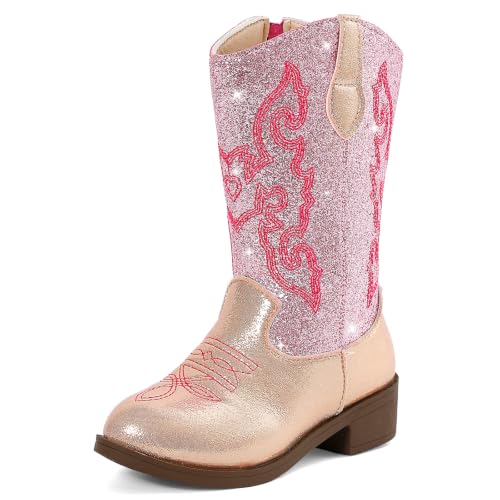 Image of MK MATT KEELY Kids Cowgirl Cowboy Boots Girls Glitter Festival Knee High Boots Mid Calf Western Riding Boots,Gold,2.5 UK