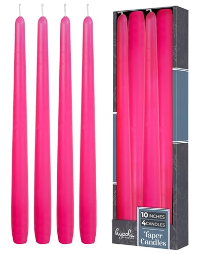 Hyoola Tall Taper Candles - 10 Inch Hot Pink Fuchsia Unscented Dripless Taper Candles - 8 Hour Burn Time - 4 Pack