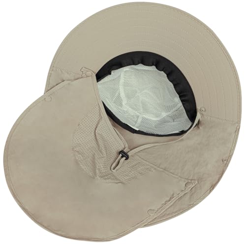 Image of Rosoz Sun Hat for Men Women with Neck Flap,Wide Brim UPF50+ Fishing Hat with Detachable Face Cover Outdoor Sun Protection Hat