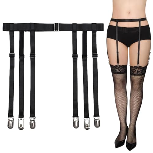 FLAVNTEL Reggicalze per le donne Semplicità Sexy Calze Bretella per calze alte coscia con 4/6 clip in metallo, Da donna Sexy Punk Imbracatura Harajuku Gamba Caged Fondina