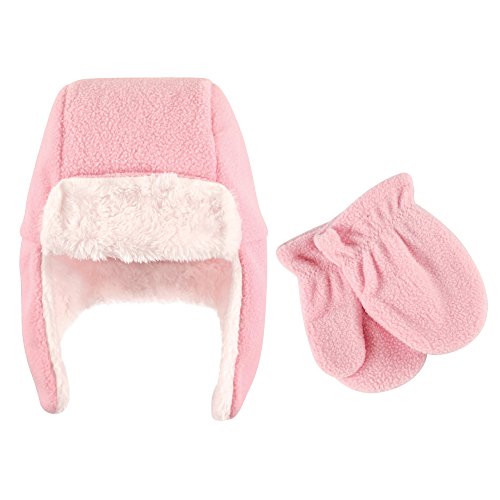 Hudson Baby Unisex Baby Fleece Trapper Hat and Mitten Set, Light Pink Toddler
