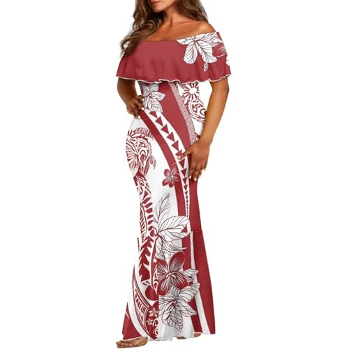 Image of Polynesian for Women S-7XL Off Shoulder Maxi Dress Hawaiian Summer Dresses