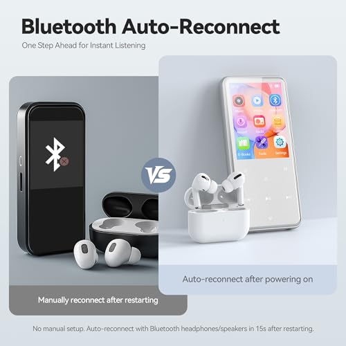 Image of AGPTEK 64GB MP3 Player with Bluetooth, M3 2.4'' Player with Speaker | with FM Radio, Touch Buttons, Supports Up to 128GB(Silver)