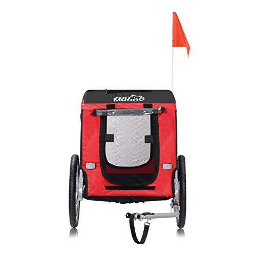 zoomundo Fahrradanhänger Hundeanhänger für Hunde-Transport in Rot/Schwarz - Silver Frame