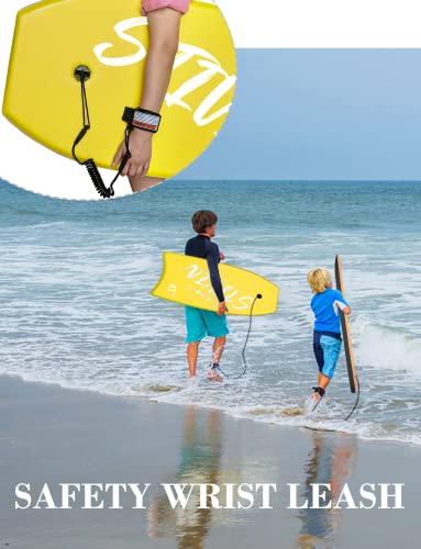Woddtery Lightweight Bodyboard, 33/37/42" Body Boards For Beach With Wrist Leash Comfort Eps Core, Xpe Deck, Hdpe Slick Bottom Kids Adult Surfing Board (1 Pack-33Inch, Yellow) #TOP4