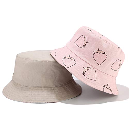 GUMEI-Femmes-Summer-Strawberry-Print-Bucket-Hat-Casquette-de-pecheur-reversible-a-Double-Face
