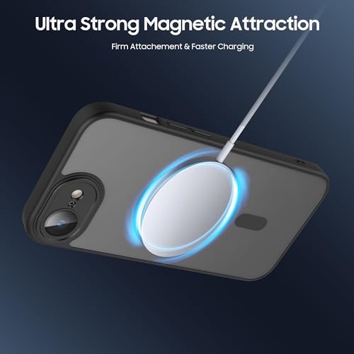 Image of Tobfit Magnetic Case for iPhone 16e Compatible with Mag Safe, Translucent Matte Back Slim Shockproof Phone Cover for iPhone 12 16e