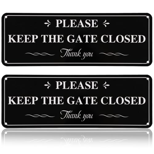 Please Close The Gate Sign Aluminum 9.84 x 3.54 Inches 2 Pcs Reflective UV Resistant & Rustproof Gate Signs for Fence Yard Garden or Wall