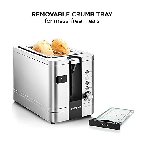 Chefman 2-Slice Digital Toaster, Pop-Up, Stainless Steel, Extra-Wide Slots For Bagels, Defrost, Reheat, Cancel Functions, Removable Crumb Tray #TOP2