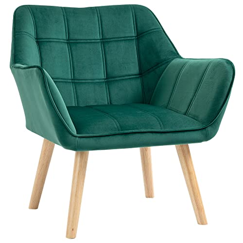 HOMCOM Poltroncina da Camera Design Scandinavo, Poltrona in Velluto e Legno, Color Verde, per Soggiorno o Ufficio, 67x61.5x71cm