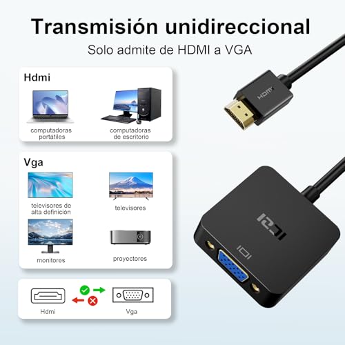 Miniatura 2 de ICZI Adaptador HDMI a VGA,Convertidor HDMI a VGA 1080P para Cable de Carga para PC, Portátiles, HDTV, Proyectores, y Otros Dispositivos HDMI