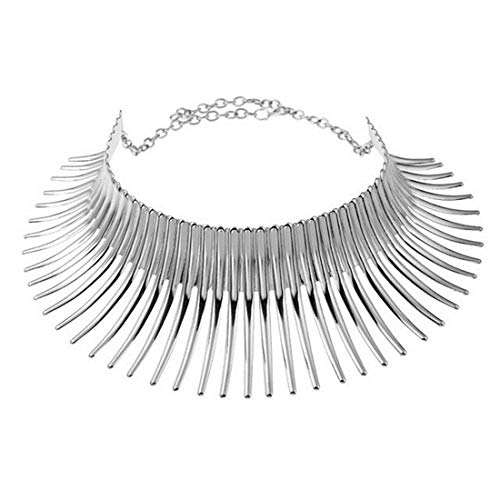 Mrotrida Women's Big African Necklace Adjustable Indian Style Bending Alloy Big Thorn Statement Collar Choker Silver