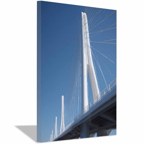 Poster vintage sur toile pont incliné blanc 40x60cm encadré bleu et blanc déco mural