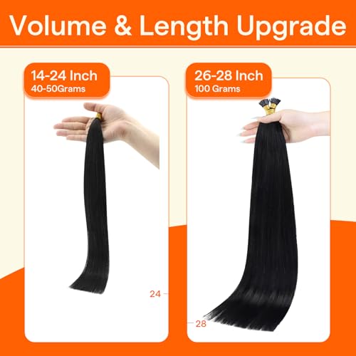 Image of Full Shine Itip Human Hair Extensions, Natural Black 24 Inch 100g 100s