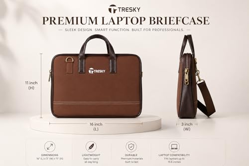 Image of Laptop Bag for Men, Brown, Faux Leather Trim, Multiple Compartments, Professional Briefcase