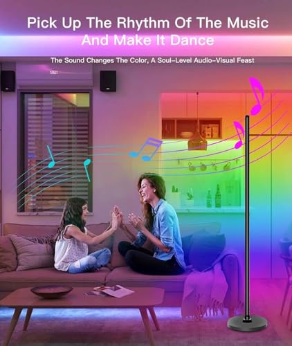 Image of LED Floor Lamp RGB Corner Floor Lamp, Music Sync Colour Changing Dimmable Brightness USB Power Supply for The Living Room, Playroom, Bedroom, Party Decoration