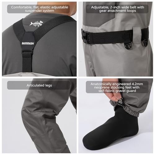 Image of BASSDASH FW08 Men's Breathable Waders Waterproof Fly Fishing Chest Fishing