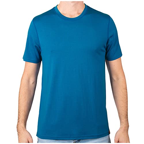 MERIWOOL Men’s Merino Wool Short Sleeve T Shirt Lightweight Base Layer - Blue - Large