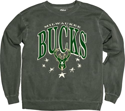 Blue 84 Milwaukee Bucks NBA Officially Licensed Crewneck Sweatshirt Ringspun Team Color Stars, Large