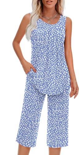 Image of Findsweet Women Pajamas Sets Loungewear Soft Sleepwear Two Piece Summer Sleeveless Pjs Tank Top Pants with Pocket S-4XL