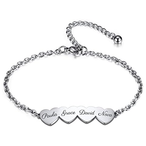 OTXIXTO Pulseras Nombre Personalizado con Corazones Grabados Cover