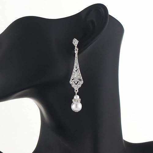 Miniatura 4 de Pendientes de perlas vintage de los años 20, aretes Art Deco de los años 20, joyería de la aleta de los años 20, aretes colgantes de boda, regalo