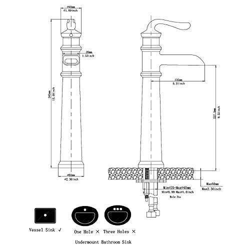 Bathfinesse Bathroom Faucet Oil Rubbed Bronze Waterfall Spout Vessel Sink 1 Hole One Handle Commercial Lavatory Deck Mount Supply Hose Lines Lead-Free #TOP5