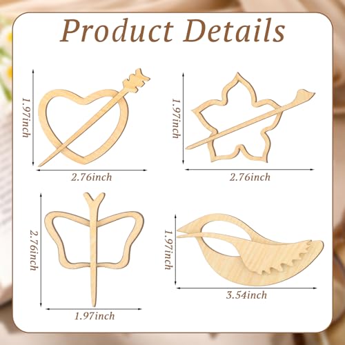 Image of Weysat 4 Pcs Shawl Pin Wooden Brooch Retro Cute Flower Heart Bird Daisy Pins and Sticks Vintage Creative Cartoon Shawl Clasp Aesthetic Lapel Badges Scarf Sweater Clip for Women Fashion Jewelry Gift