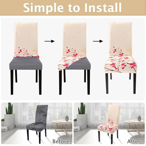 Image of SearchI Dining Room Chair Covers Slipcovers Set of 6, Spandex Super Fit Stretch Removable Washable Kitchen Parsons Chair Covers Protector for Dining Room,Hotel,Ceremony, Flowers