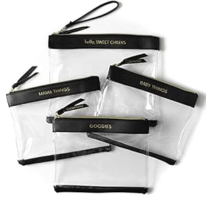 Diaper Bag Organizing Pouches | Set of 4 Including Diaper Clutch | Dry Wet Bag (Black & Clear)