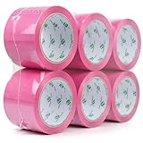 BOMEI PACK Pink Packing Tape 3 inch Wide, 6 Refills Rolls Color Pink Shipping Tape for Packaging, Moving, and Storage, 2.4 Mil x 60 Yards, Total 360yds