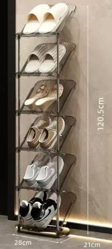 シューズラック 靴収納 スリム 斜め置き式 6段 靴入れ ラック 軽量 安定 省スペース 組み立て簡単 靴棚 下駄箱 屋内 屋外 玄関収納 廊下収納 狭い空間向け (灰色)