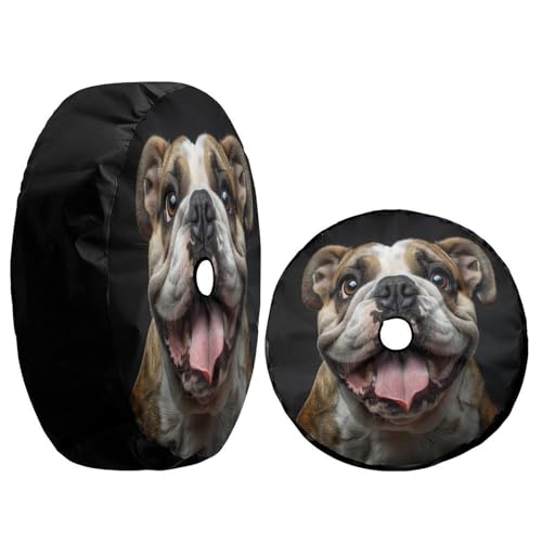 Image of Happy Bulldog Brown Spare Tire Cover with Backup Camera Hole Wheel Tire Cover Fit Trailer, RV, SUV and Many Vehicle 18inch