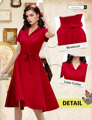 Image of Wedtrend Women's Vintage Tea Dress, Short Sleeve Cocktail Party Dress Work Church Casual Dress