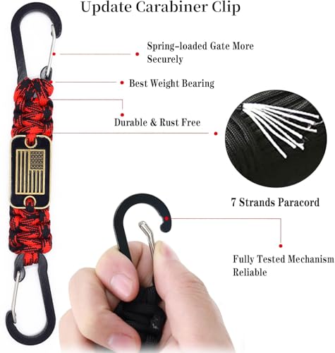 ZXKHYOR 2 Pcs Paracord Keychain with USA Flag, Paracord Carabiner Keychain Clip, Braided Lanyard Utility Ring Hook Outdoor Camping Kit for Outdoor Activities, Camera, Keys, Traveling