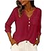 Women Fashion Long Sleeve Shirts Cotton Linen Blouses 2026 Summer Casual Loose Button Tops Solid Tshirt with Pocket Red
