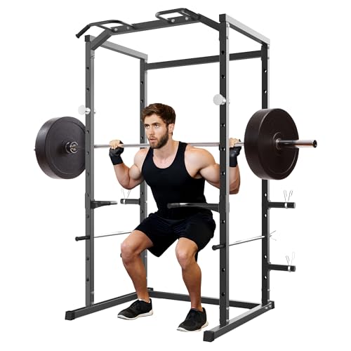 Power Cage, Squat Rack for Home Gym, 1100LB Capacity Power Rack with Pull-Up Bar, Adjustable Safety Bars, Strength Training for Home Gym