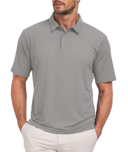CURBODO Jacquard-Poloshirts für Herren, kurzärmelig, trockene Passform, feuchtigkeitsableitend, Performance-Golf-Shirts, Hellgrau, XL