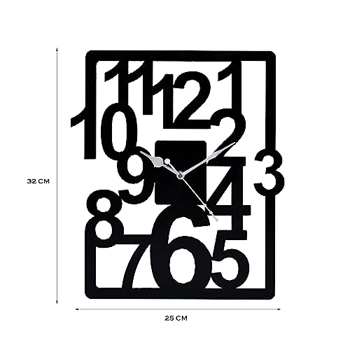 Image of METSY Metal Laser Cut Numerical Analogue Art Wall Clock Black & White for Home and Office | Metal Wall Art | Decor Items (Square)