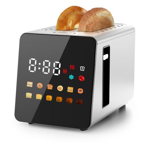 Image of WUNLY 2 Slice Toaster with Full Smart Touch Control,Memory Function,Single-Slot Tech,6 Shade Levels & 6 Bread Settings,Extra Wide Slot for Bagels,Digital Timer,Reheat & Defrost,Silver