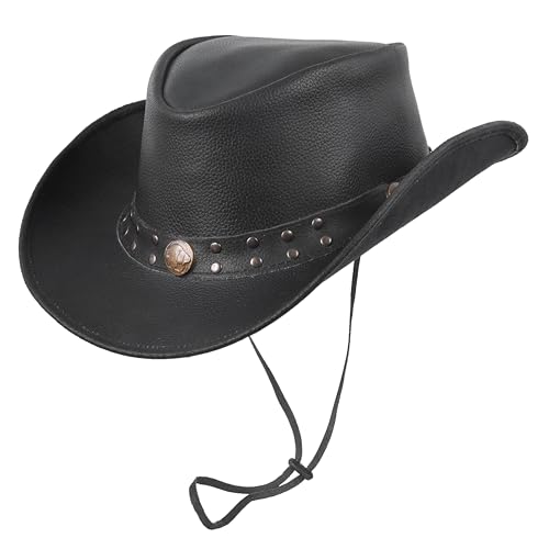 XSHAMROCK Leather Cowboy Hat for Men Women Lightweight Handcrafted Western Shapeable Wide Brim | Western Hats for Men (US, Alpha, Large, Black)