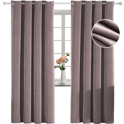Luxury Velvet Curtains Pink 165x90 cm Elegant Eyelet Crushed Lackout Drapes for Bedroom and Living Room Thermal Insulated Soundproof Room Darkening Classical Home Decor