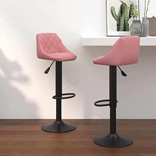 Tabouret de bar velours rose pivotant réglable avec repose-pieds pour comptoir bistrot