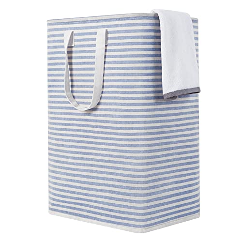 Image of ZERO JET LAG 72L Laundry Hamper with Handles Large Laundry Bin Collapsable Dirty Clothes Basket Bag Foldable Clothes Dirty Hamper (Striped Blue)