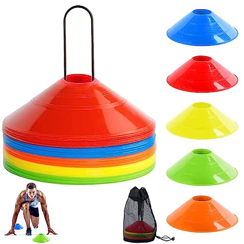 tallkeey 50 Stück Markierungshütchen, Fussball Hütchen Mit Ständer, Sport Hütchen, Fussball Trainingszubehör für Fussball, Basketball, Handball, Koordinationstraining