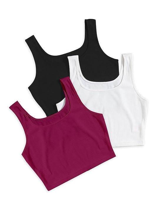 Image of Toochki Women's Knitted Sleeveless Solid Sqaure Neck Ribbed Tank & Crop Tops (Pack of 3)
