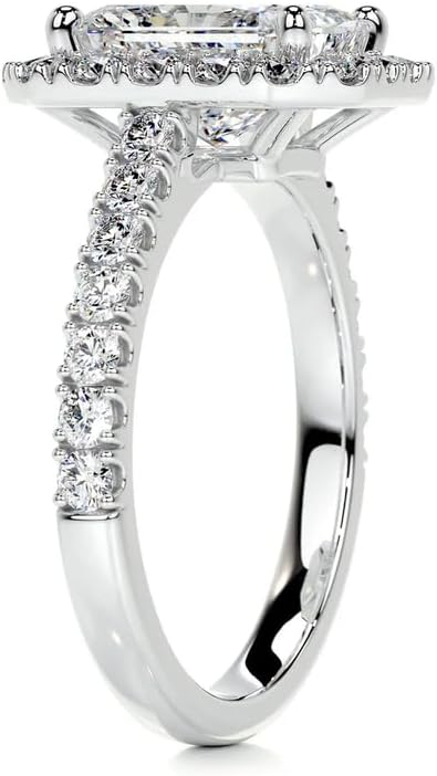 Molioaki 2 Carat (ctw) Radiant Halo Moissanite Engagement Rings for women Platinum Plated Silver Ring Moissanite Rings