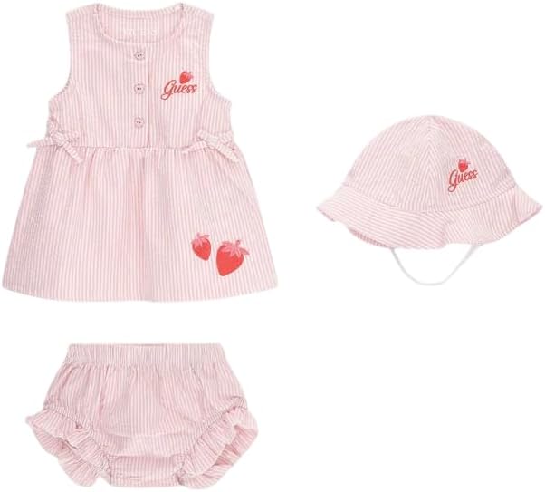 GUESS Baby Girls' Sleeveless Dress With Matching Diaper Cover and Matching Hat